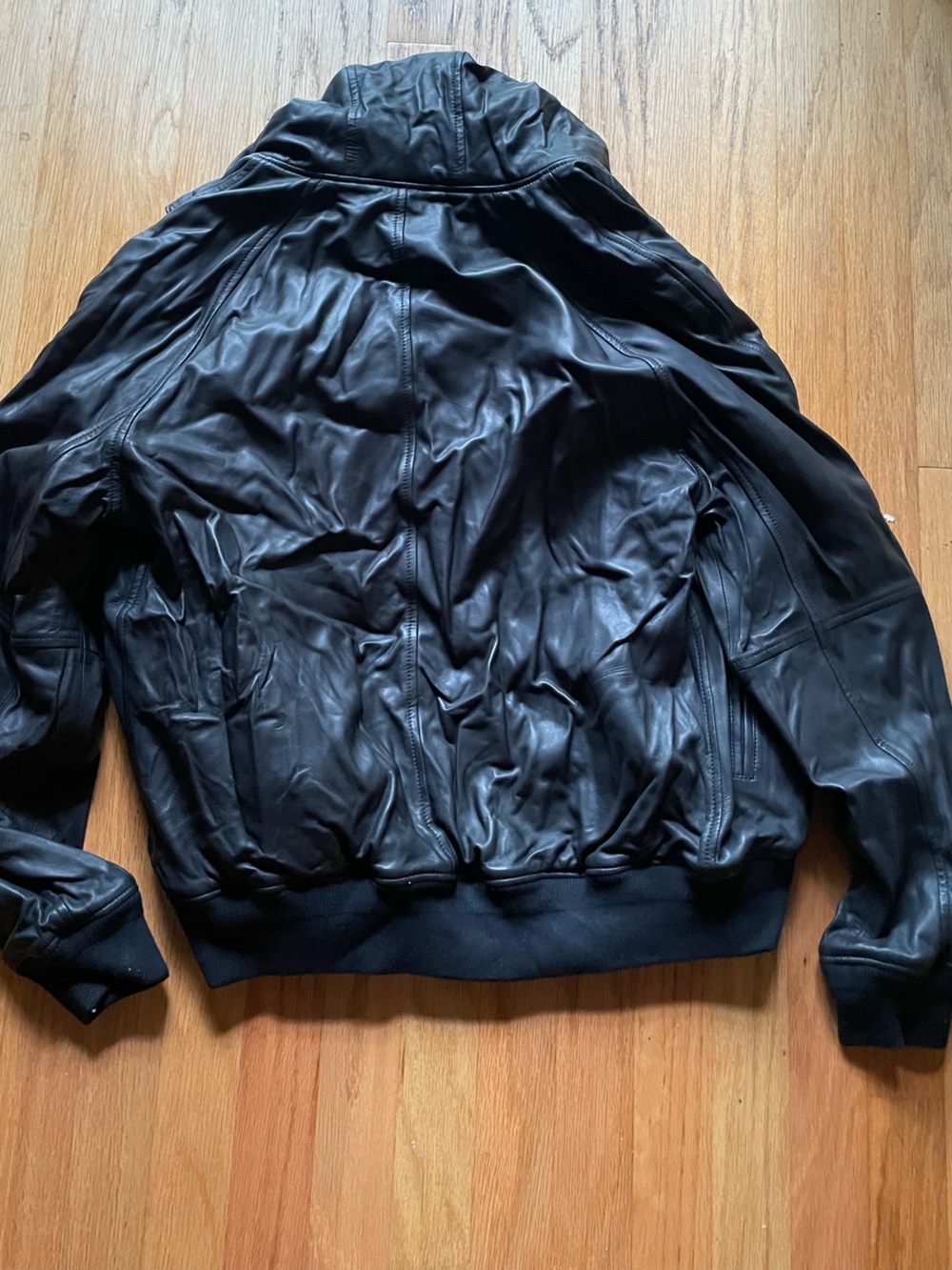 Polo by Ralph Lauren Black Hooded Lamb Leather Bomber Jacket Men’s Medium - Picture 7 of 9